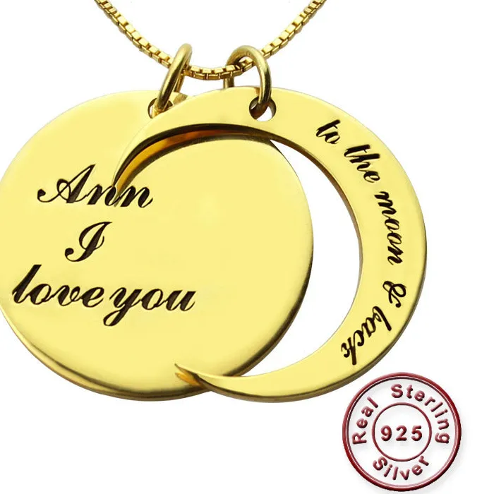 Authentic Amxiu Personalized Sun Moon Necklace Engrave Words Custom Name Pendant Necklace 925 Silver Jewelry Necklace for Women Lover