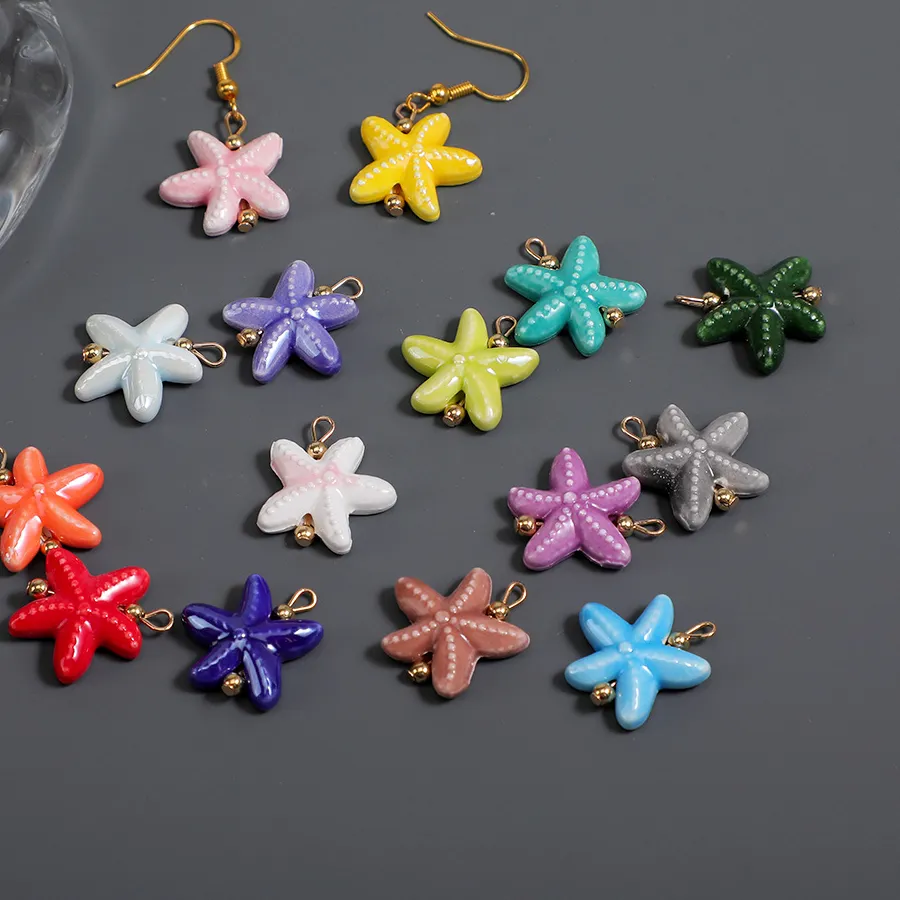 Authentic 5pcs Ceramic Starfish Pendants: Adorable Animal Motif, DIY Jewelry, Necklaces, Earrings, Keychains