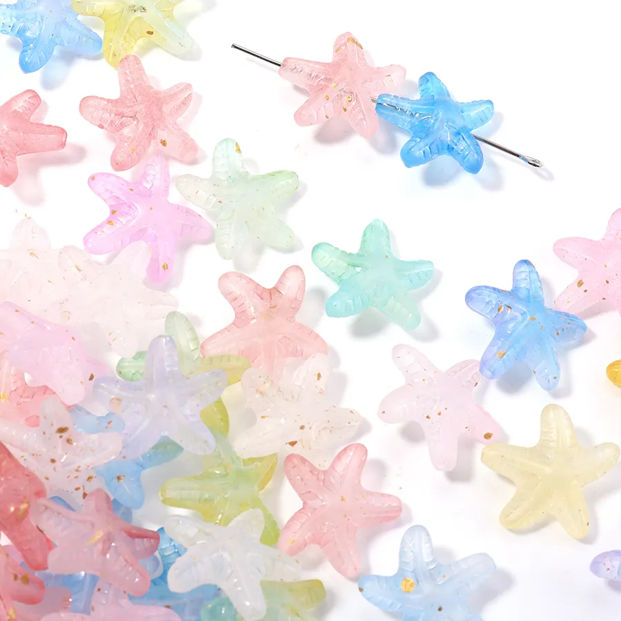 Authentic 50pcs Starfish Shape Acrylic Beads 18x19mm Colorful Gradient Loose Spacer Bead For Jewelry Making DIY Bracelet Necklace Keychain