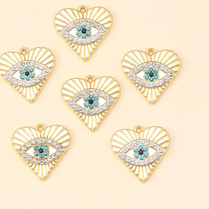 Authentic 12Pcs Gold Plated Heart-shaped Necklace Pendants Turkish Lucky Evil Blue Eyes Charms For DIY Craft Jewelry Making