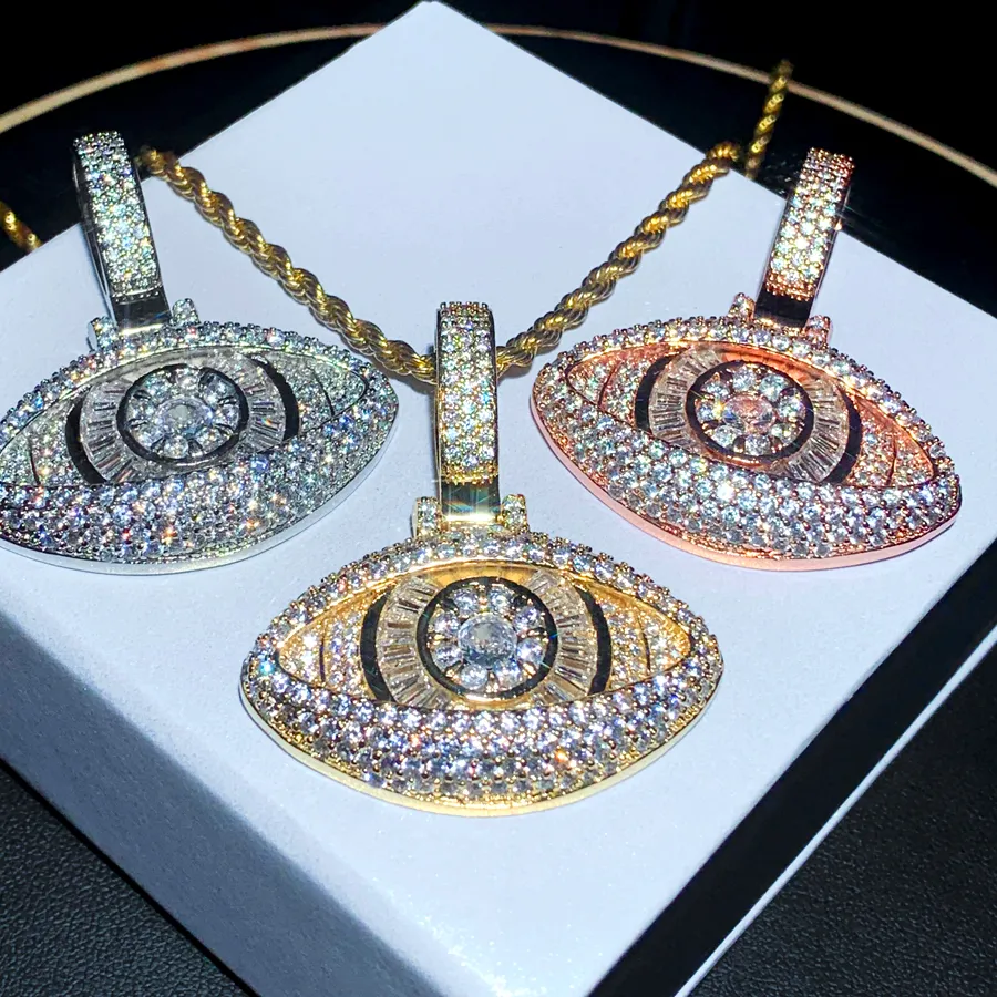 Authentic 2025 New Arrived Lucky Turkish Evil Eye Jewelry Gold Color Iced Out Bling Cubic Zirconia CZ Hip Hop Rock Eye Pendant Necklace