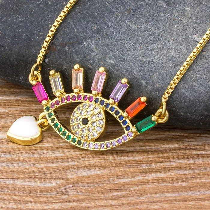 Authentic Lucky Colorful Evil Eye Necklace Gold Color Copper Crystal Zircon Long Chain Pendant Necklace Jewelry for Women Female Gift