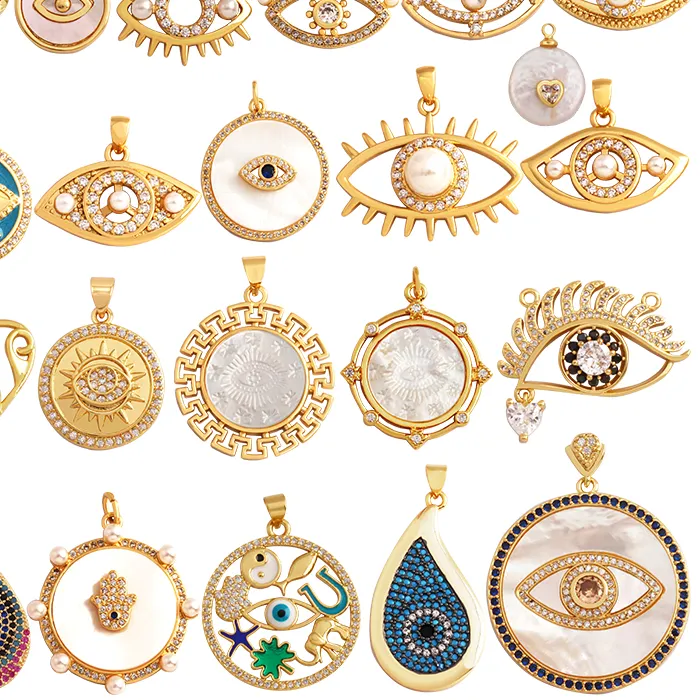 Authentic Fashion Unique Amulet Turkish Lucky Evil Eye Charm Pendant,Shell Pearl Cubic Zircon  Paved,Jewelry Necklace Bracelet Supply K32
