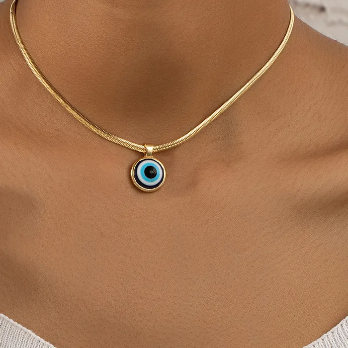 Authentic Lucky Gold Plated Evil Eye Pendant Necklace for Women Men Turkish Blue Eye Snake Chain Necklace Party Jewelry Accessories