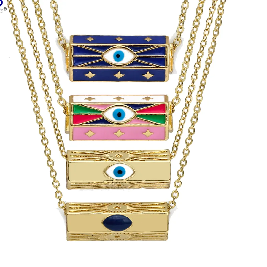 Authentic Lucky Eye Colorful Turkish Evil Eye Pendant Necklace Copper Gold Color Long Chain Necklace for Women Girls Fashion Jewelry BT156