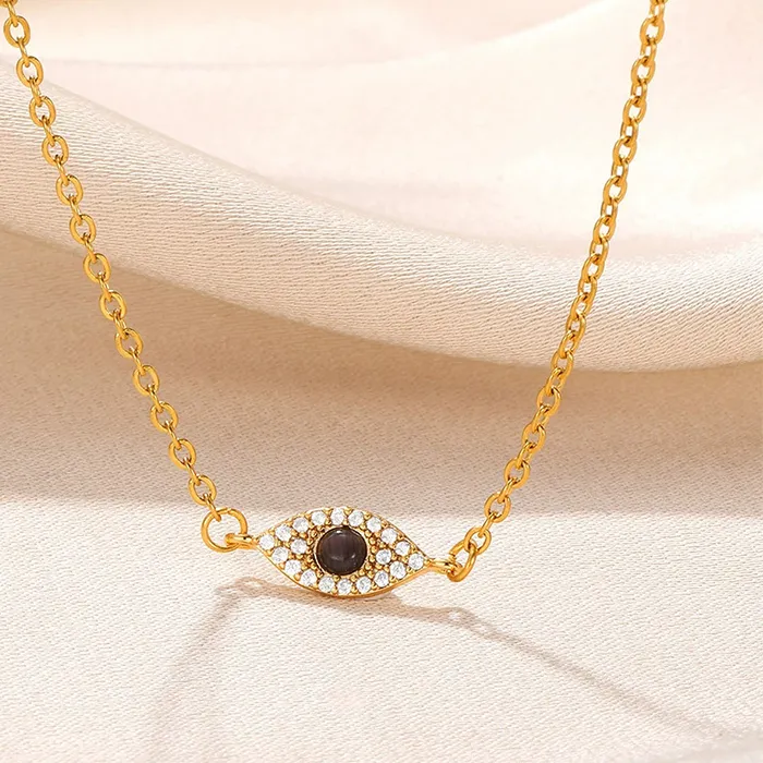 Authentic OIMG 316L Stainless Steel Zircon Black White Evil Eye Necklace for Women Gold Color  Steel Turkish Eye Pendant Lucky Jewelry