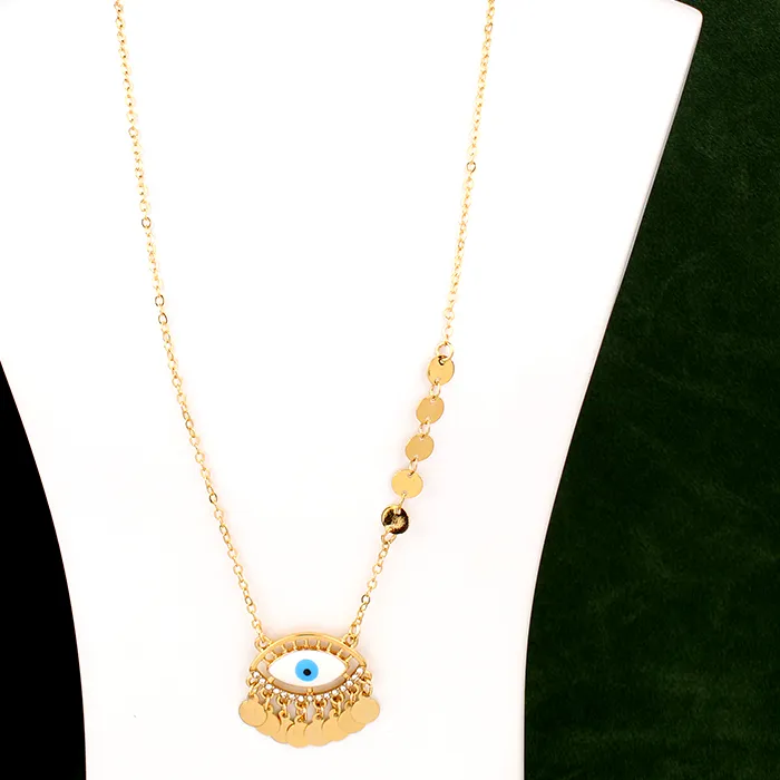 Authentic New Turkish Blue Eye Necklace Pendant Gold Plated O-chain Women Lucky Jewelry Evil Eye Crystal Collar Hombre Chain Ethnic Gift