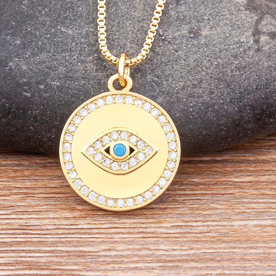 Authentic Nidin Boho Evil Eye Blue Zircon Pendant Women Clavicle Chain Collar Gold Plated Lucky Party Anniversary Necklace Jewelry Gifts