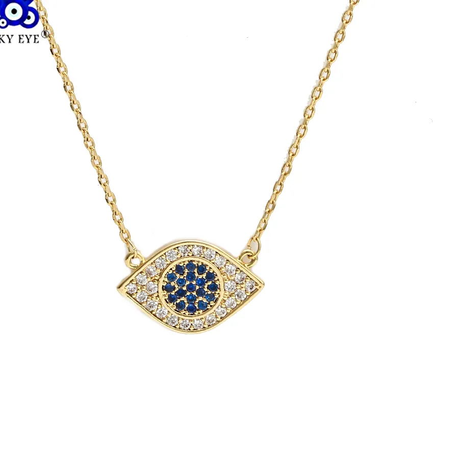 Authentic Lucky Eye Blue Zircon Turkish Evil Eye Pendant Necklace Gold Silver Color Long Chain Necklace for Women Girls Jewelry BE201
