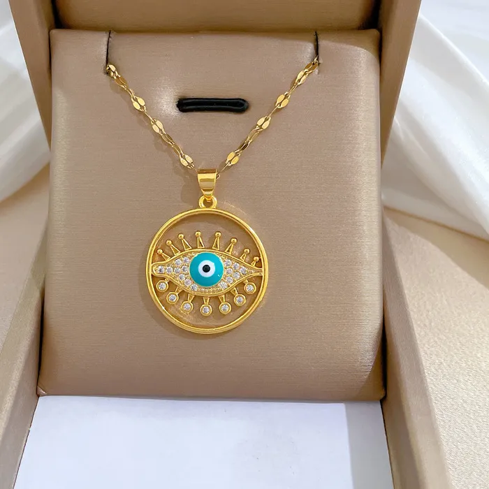 Authentic Turkish Evil Eye Pendant Necklace for Women Gold Color Stainless Steel Necklaces 2024 Trending Choker Lucky Aesthetic Jewelry