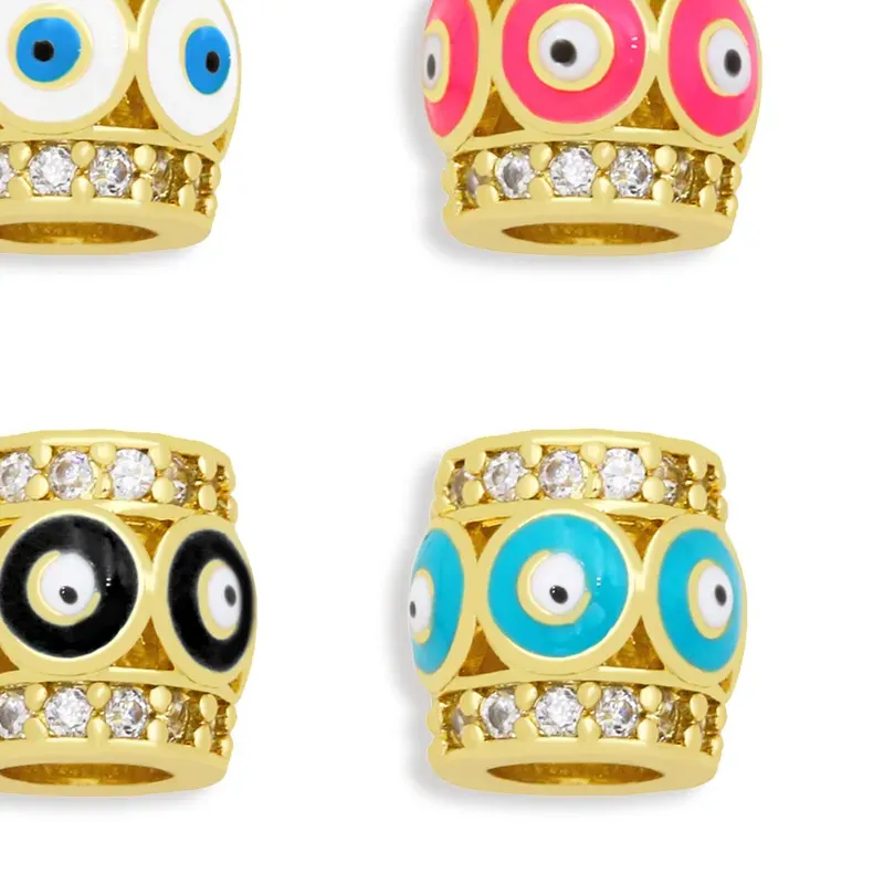 Authentic OCESRIO Small Enamel Lucky Turkish Eye Connector Charm for Bracelet Necklace Gold Plated CZ Jewelry Findings chma134