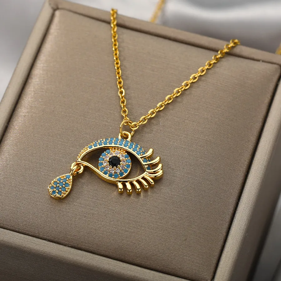 Authentic Celestial Blue Zircon Evil Eye Talisman – Gold‑Plated Guardian Necklace