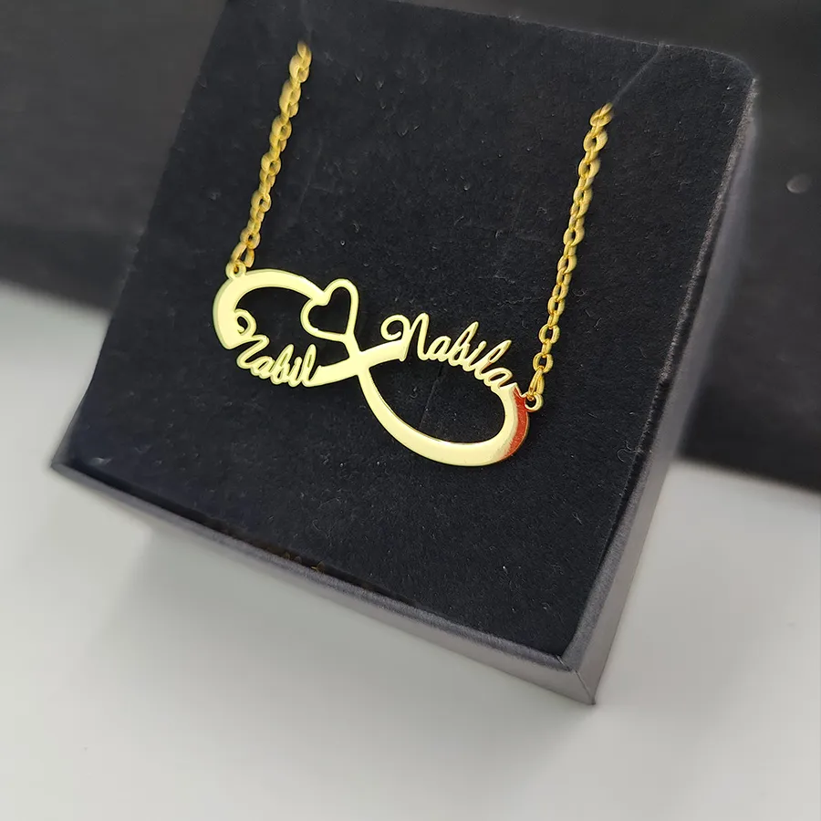 Authentic Custom Double Name Infinity Symbol Necklace for women Personalized Men Stainless Steel Jewelry gold Pendant choker couple Gifts
