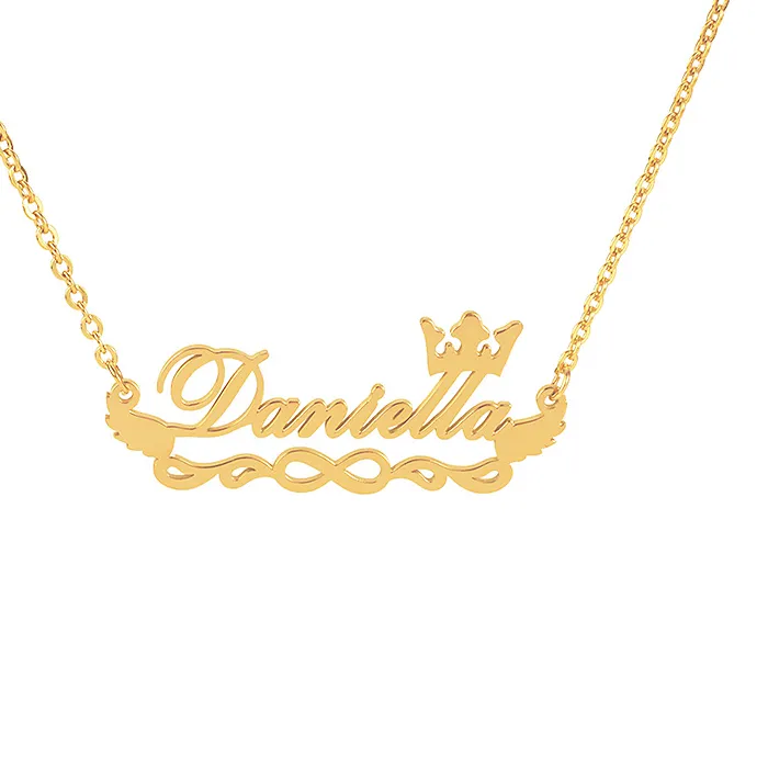 Authentic Personalized Custom Name Necklace For Women Crown Wings Infinity Symbol Gold Color Stainless Steel Unique Birthday Jewelry Gifts