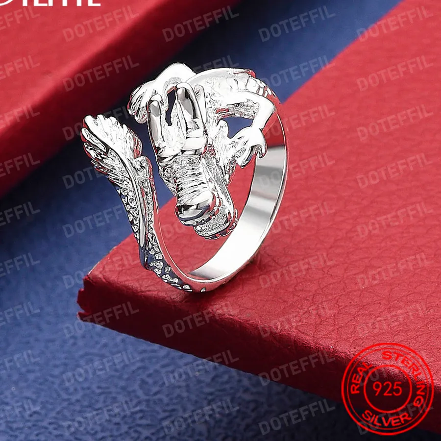 Authentic 925 Sterling Silver Dragon Ring For Men Women Wedding Engagement Party Charm Jewelry
