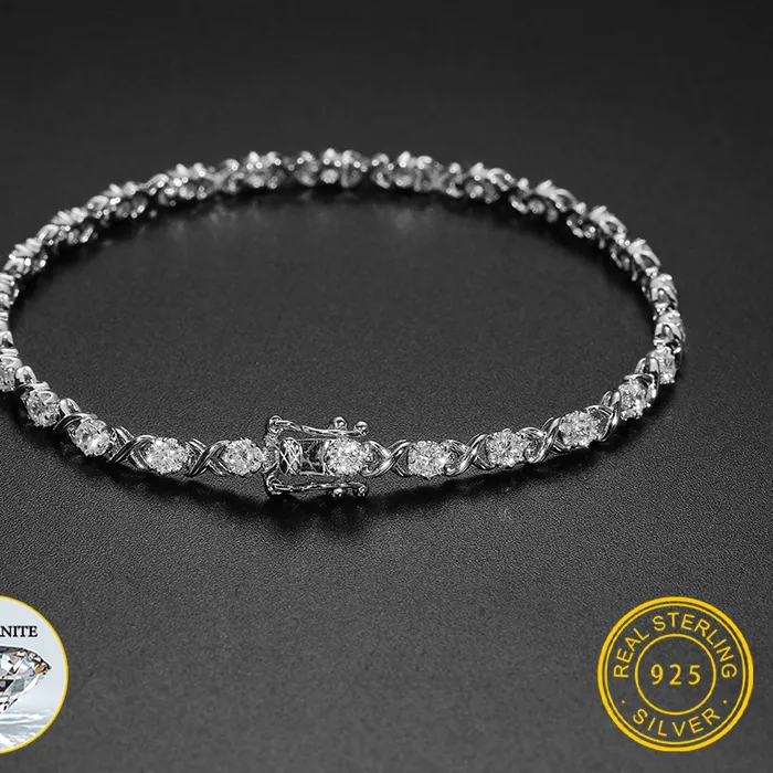 Authentic TUHE Classic Moissanite Tennis Bracelet 925 Silver Round Brilliant Cut Diamond Chain for Women Hip Hop Jewelry Gift