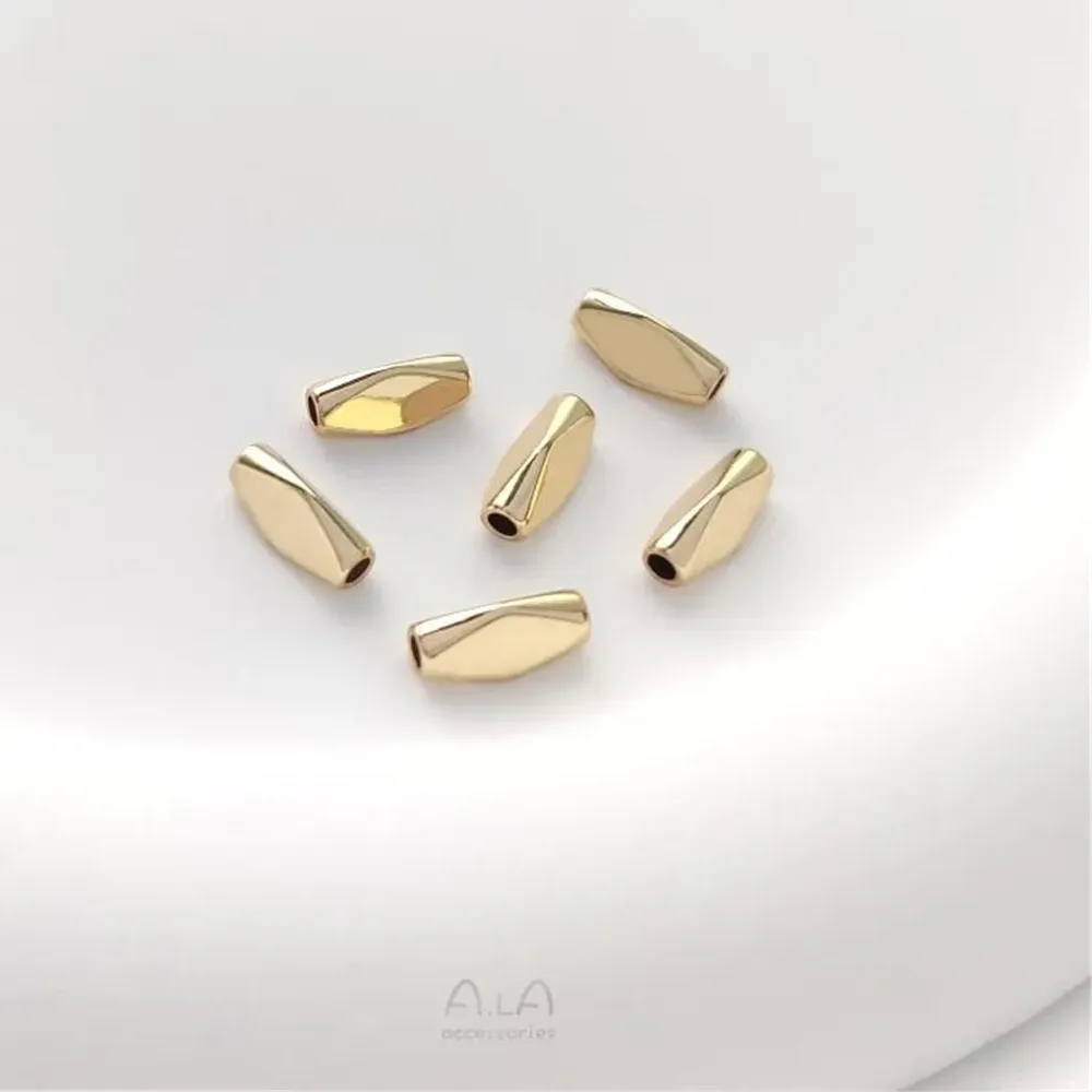 Authentic 14K Gold-Color Rectangular Tube Beads Diamond Cut Corner Long Tube Spacer Beads Handmade Beaded DIY Bracelet Jewelry Material