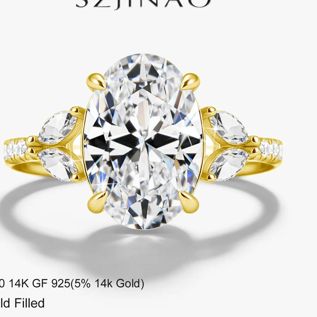 Authentic Sparkle 4.5ct Oval Cut D Color Moissanite Ring Real 14K Gold Filled Thick Gold Plating Layer Lab Diamond Jewelry for Women