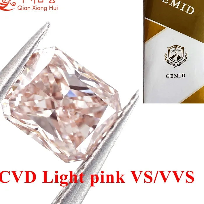 Authentic 1ct Radiant Cut CVD Lab-Grown Diamond VS1 Clarity Fancy Light Pink Brown GEMID Certified for Stylish Jewelry Designs