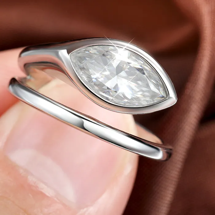 Authentic Smyoue 0.5- 2Ct Marquise Cut Moissanite Rings Lab Diamond Solitaire Band Girls 925 Sterling Silver Jewelry Fine