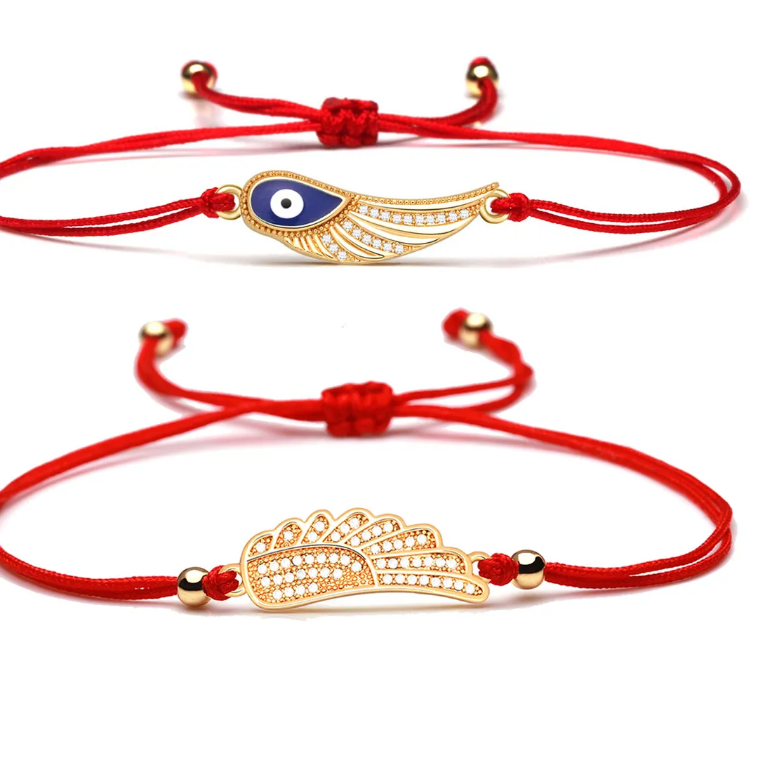 Authentic Celestial Guardian Red Cord Bracelet with Blue Evil Eye and Angel Wings