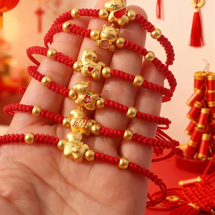 Authentic 2026 Year Zodiac Horse Lucky Braided Rope Bracelet Red Thread String Adjustable Bracelets for Womern Men Amulet Jewelry