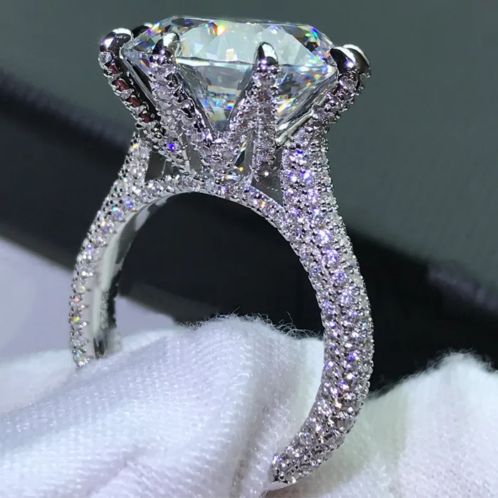Authentic Solitaire 10Ct Moissanite Diamond Ring 100 Real 925 Sterling Silver Band Rings Jewelry