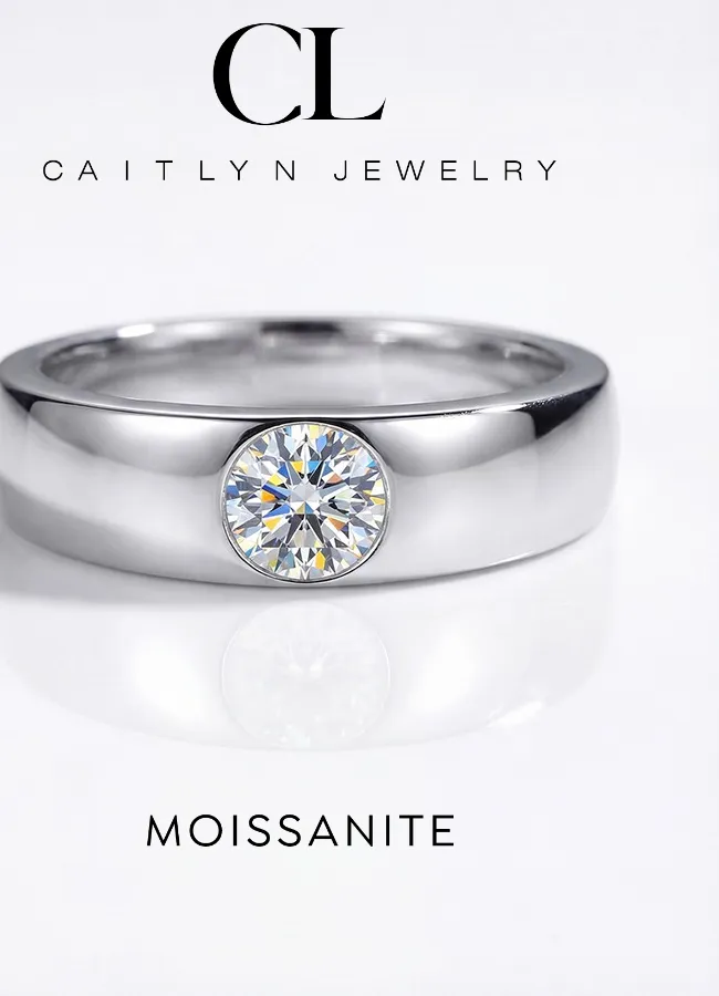 Authentic Real Simple 0.2ct Moissanite Diamond Engagement Rings For Men Real 925 Sterling Silver Top Quality Fine Jewelry