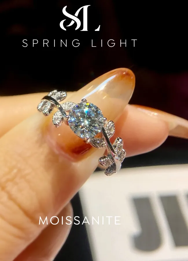 Authentic Personalized 1CT Real Moissanite Diamond Leaf Round Ring for Women's Daily Anniversary 925 Sterling Silver Fine Jewelry