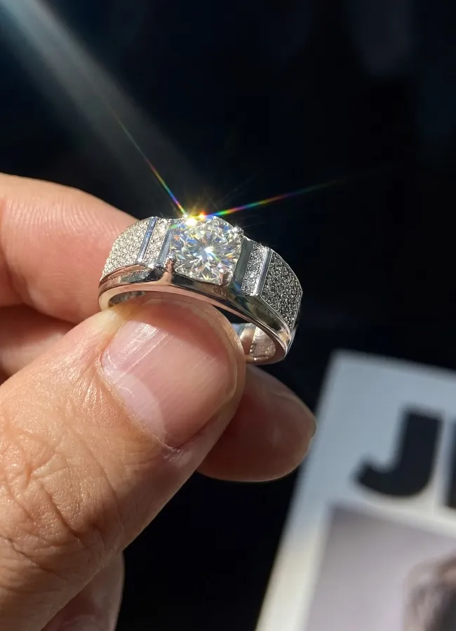 Authentic Real Moissanite Diamond 1CT Gorgeous Wedding Rings For Men 925 Sterling Silver Best Quality Luxury Fine Jewelry