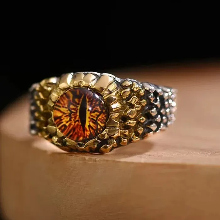 Authentic Thai Silver 925 Mens Rings Vintage Punk Style Hip Hop Pythons Snake Eye Unique Crafts Red Ring Opening Adjustable Fine Jewelry