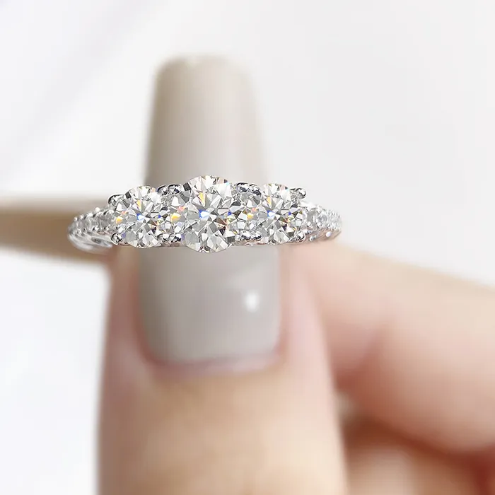 Authentic DWJ Real 0.5CT Moissanite Diamond Round Rings for Women Wedding Anniversary 925 Sterling Silver Luxury Gemstone Fine Jewelry