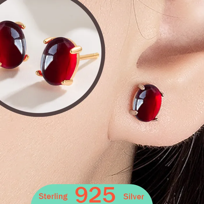 Authentic Guardian of the Heart: Oval Garnet Ruby Sterling Silver Stud Earrings for Women