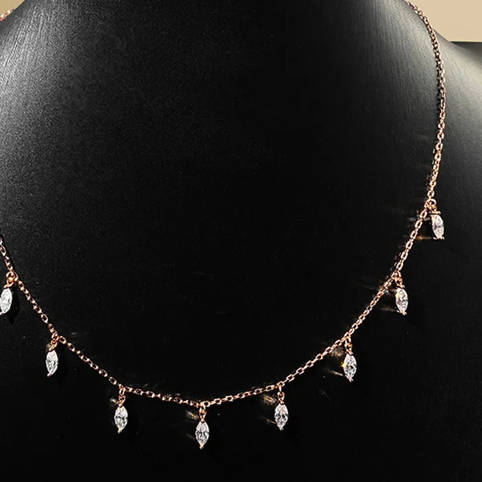 Authentic Smyoue Certified 3*6mm Marquise Cut Moissanite Necklace 9 Gems Pendant Girls Lab Diamond Chain 100% Real Pure 925 Silver