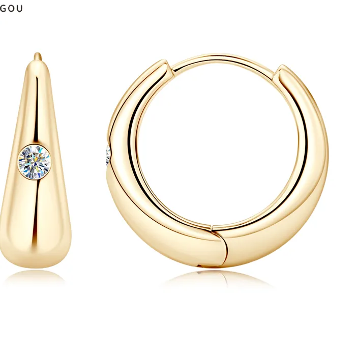 Authentic IOGOU Real 2.5mm Moissanite Huggie Hoop Earrings for Women Silver 925 Thick Chunky Hoops Earrings Trend 2023 Birthday Jewelry