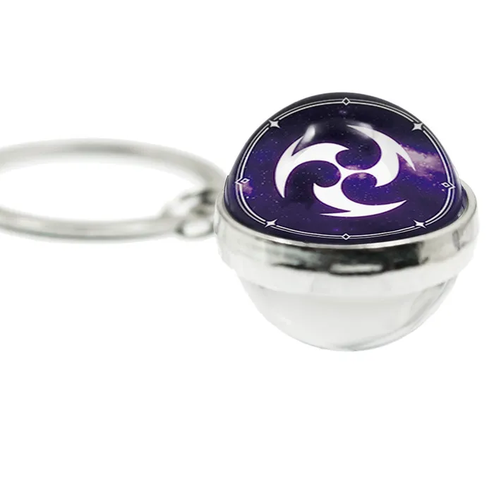 Authentic Genshin Impact Keychain Seven Element Pyro Hydro Anemo Electro Dendro Cryo Geo Double Sided Glass Ball Key Ring Pendant Gift