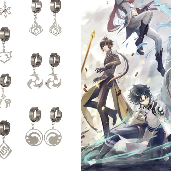 Authentic Genshin Impact Ear Drop Men Hydro Pyro Dendro Anemo Electro Cryo Earrings for Women Cosplay Jewelry