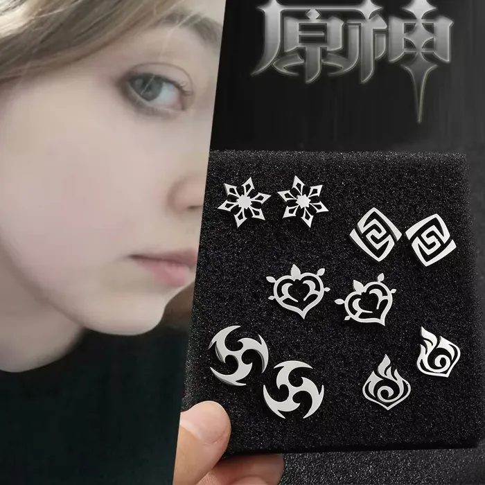 Authentic Genshin Impact Earrings 7 Elements Vision Pyro Hydro Anemo Electro Dendro Cryo Geo Ear Stud Jewelry