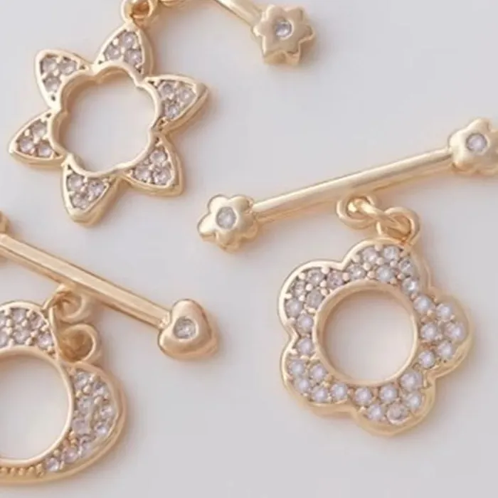 Authentic 14K Gold-plated Micro-inlaid Zircon Heart-shaped Plum-shaped Six-pointed Star OT Buckle Diy Bracelet Necklace Connection Buckle