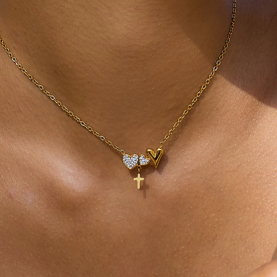 Authentic Sacred Union Heart Cross - 18K Radiant Gold Plated Divine Love and Faith Talisman
