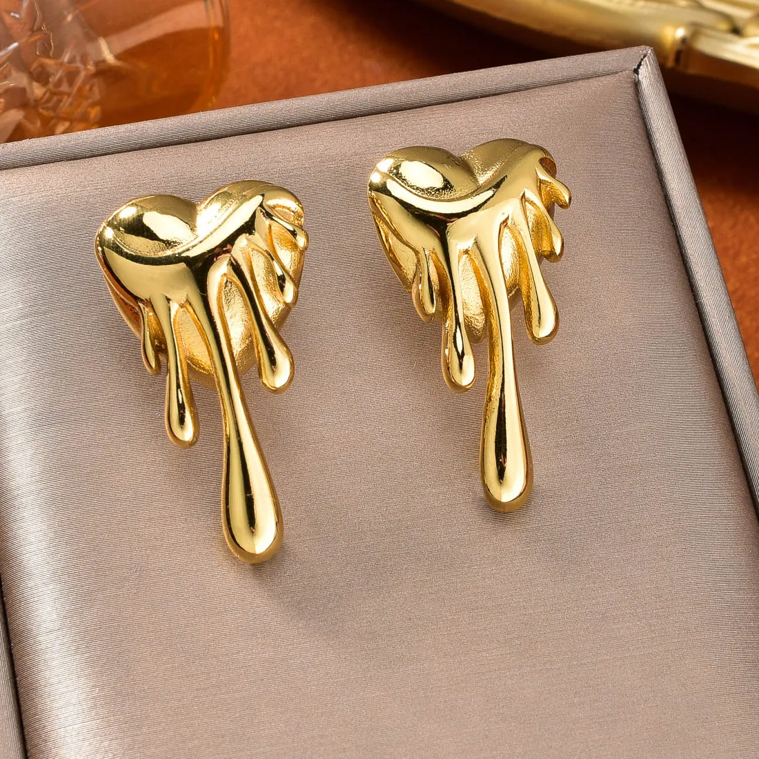 Authentic Dubai 18K Gold Plated Women's Earrings Heart shaped Waterproof Sweet Romantic Banquet Party Wedding Jewelry