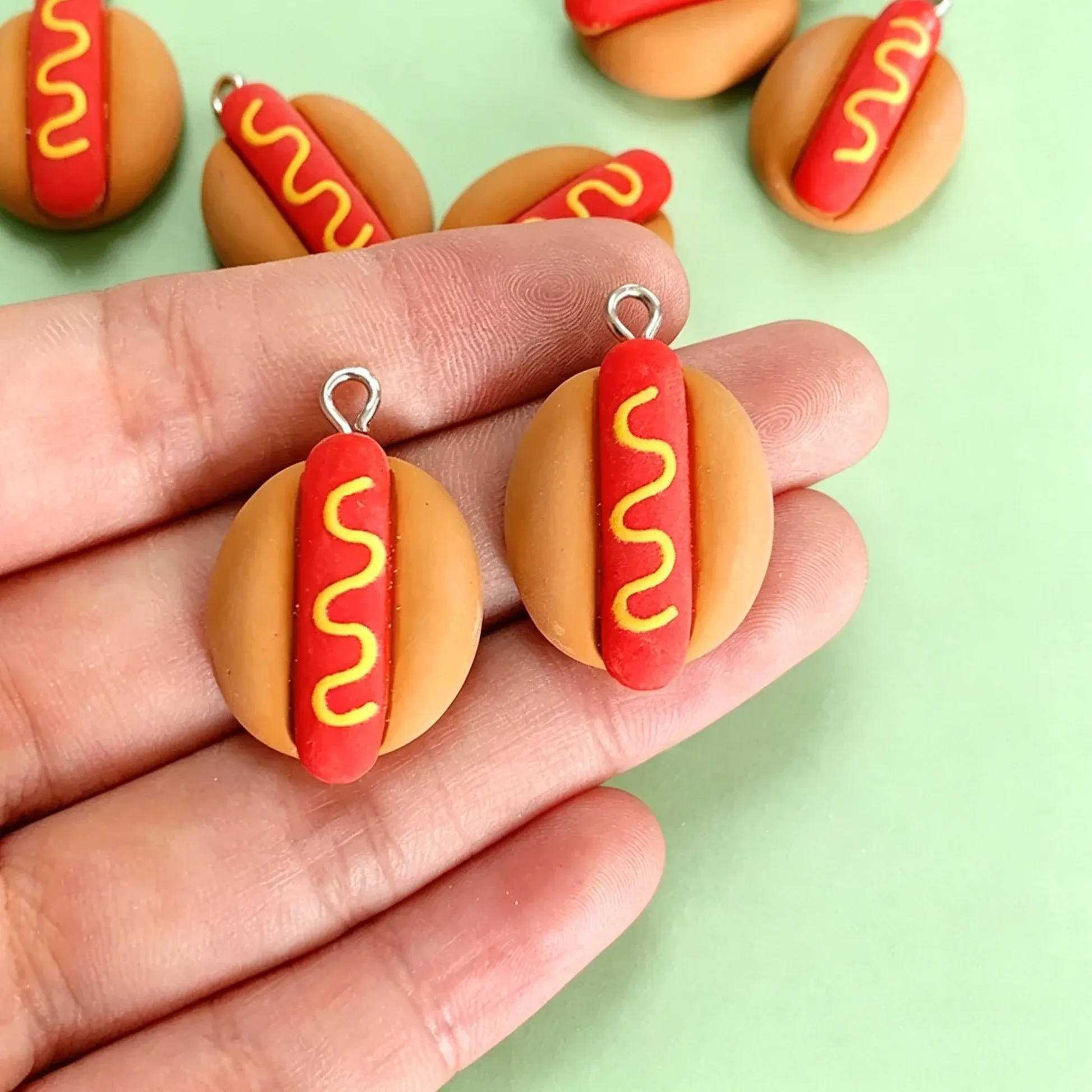 Authentic 10Pcs Cute Mini Hot Dog Resin Charms Kawaii Food Pendants For DIY Earrings Keychains Jewelry Making