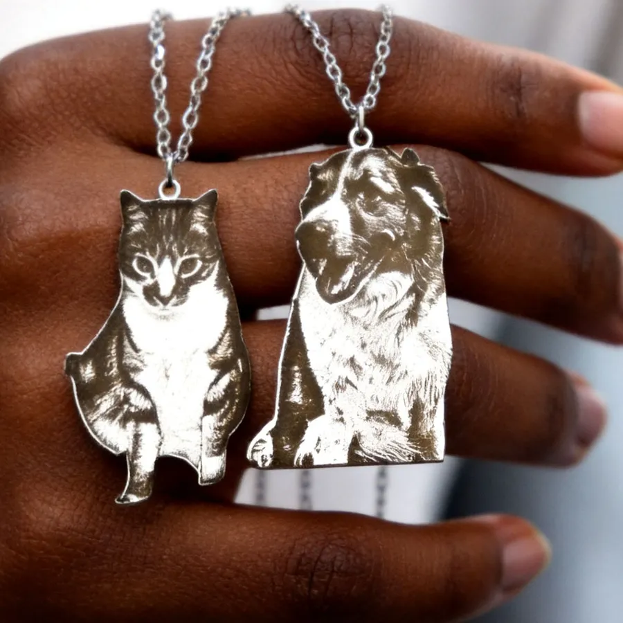 Authentic Custom Engrave Pet Photo Necklace 35mm Personalized Cat Dog Picture Chain For Men Women Jewelry For Family