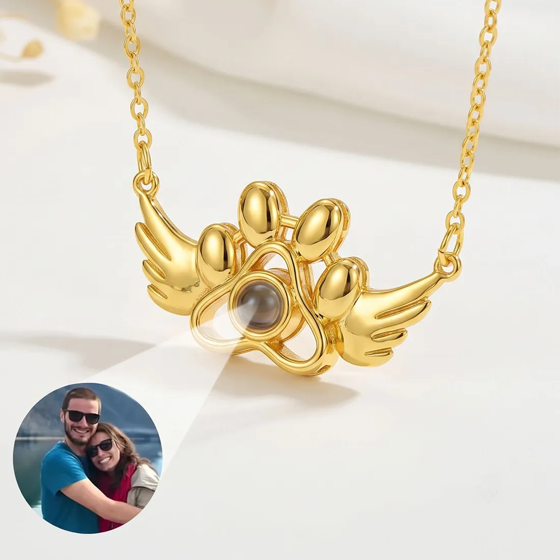 Authentic Personalized Picture Projection Necklace With Wings Custom Photo Dog Paw Pendant projection Necklaces For Pet Enthusiasts