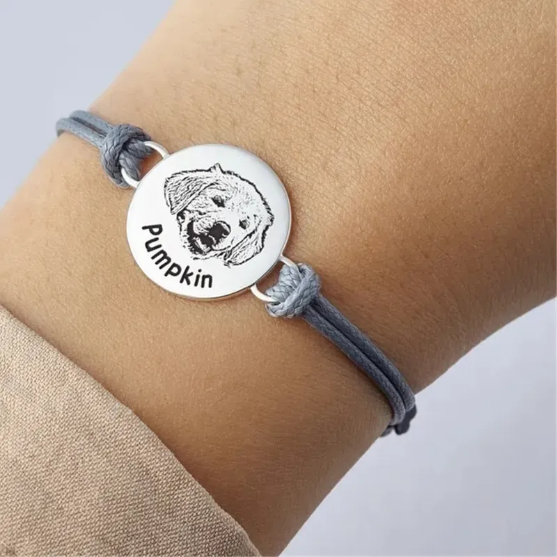 Authentic Adjustable Cat Dog Picture Leather Bracelets Custom Pet Portrait Round Pendant Bracelet Lost Memorial For Pet Lovers