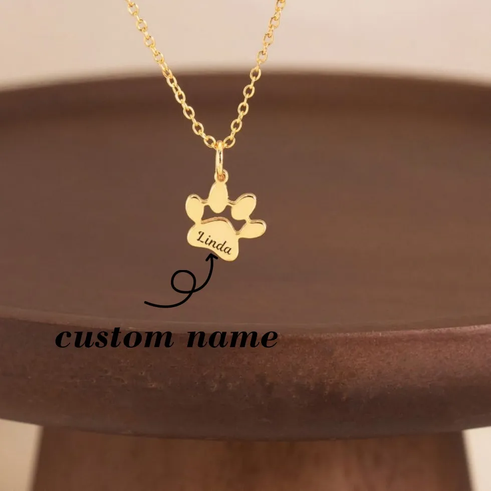 Authentic Custom Name Necklace Personalized Paw Necklace Chain Stainless Steel Lovely Cat Dog Paw Pet Necklace Jewelry Gifts for Women