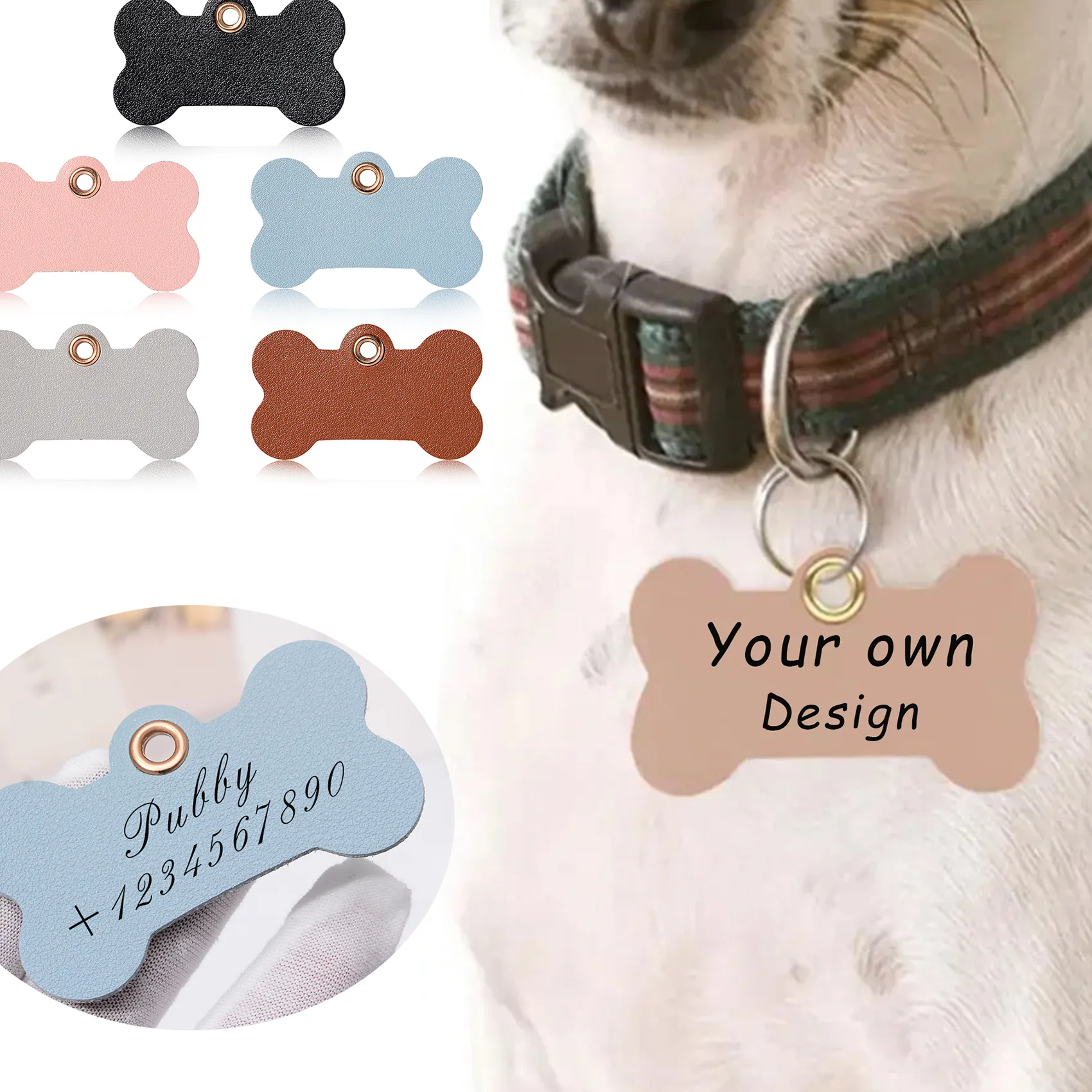 Authentic 10pcsPet Leather Round Rectangle Bone Shape Charm Tag Memorial Keepsake for Dogs And Cats Key Ring