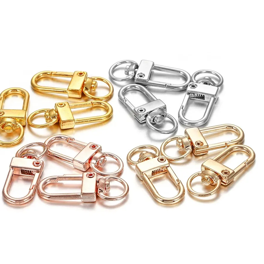 Authentic 30pcs/lot 12x33mm Rotating Dog Buckle Gold Rhodium Metal Lobster Clasps Hooks For DIY Jewelry Making Key Ring Chain Accessories