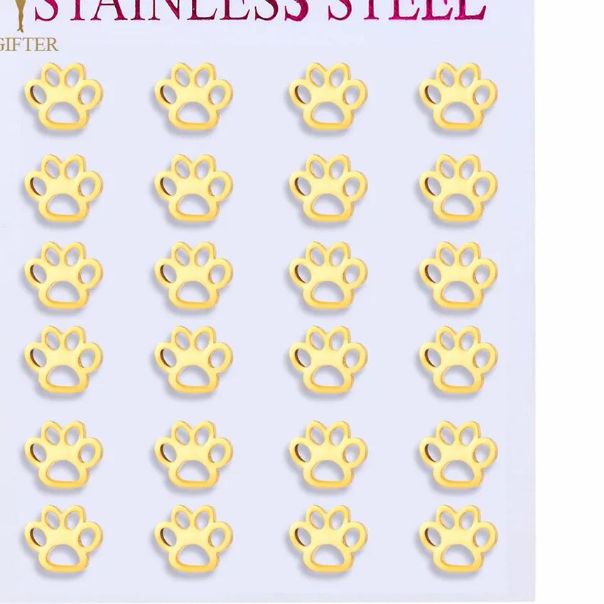 Authentic 12 Pairs Lot Cute Animal Bear Dog Cat Pet Paw Stud Earrings Golden Earings Set for Women Jewelry Bulk