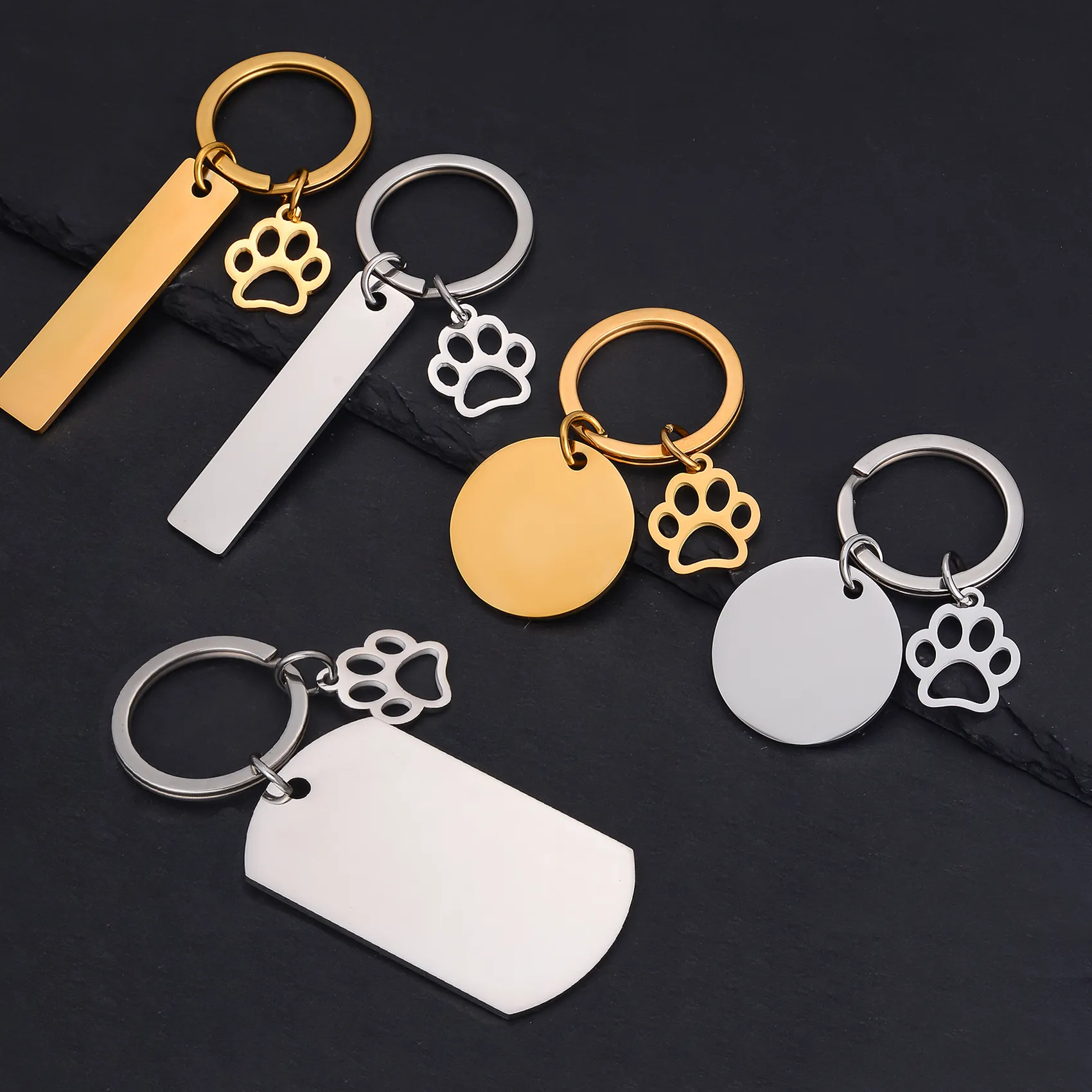Authentic 1Pc Pet Keychains Dog Memorial Gifts Rectangular Round Stainless Steel Keychains Pet Dogs Owner Jewelry for Men Women Dropship